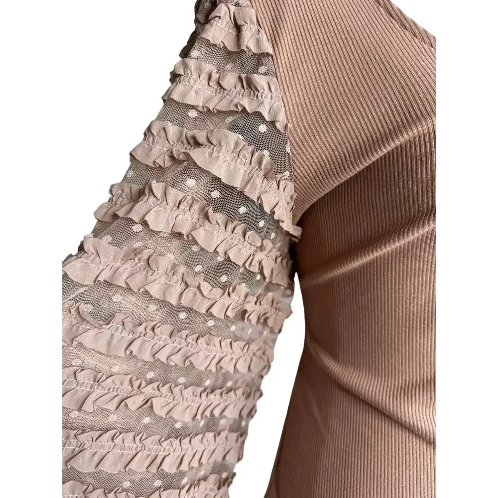 Anthropologie Dolan Left Coast Dusty Rose Ruffle Puff Sleeve Top Size XL